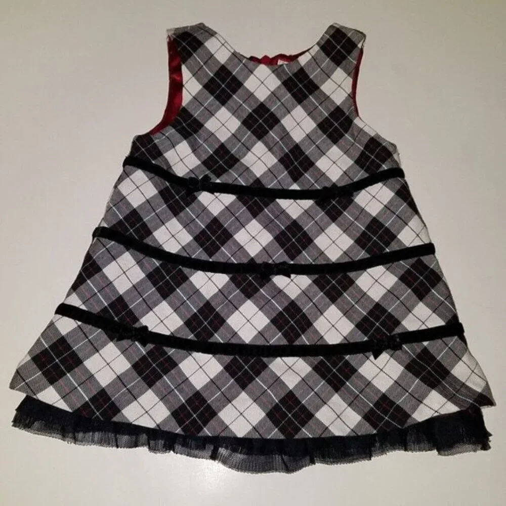 The Children's Place Dress Baby 3-6 Months Red Black White Plaid Valentine's Day